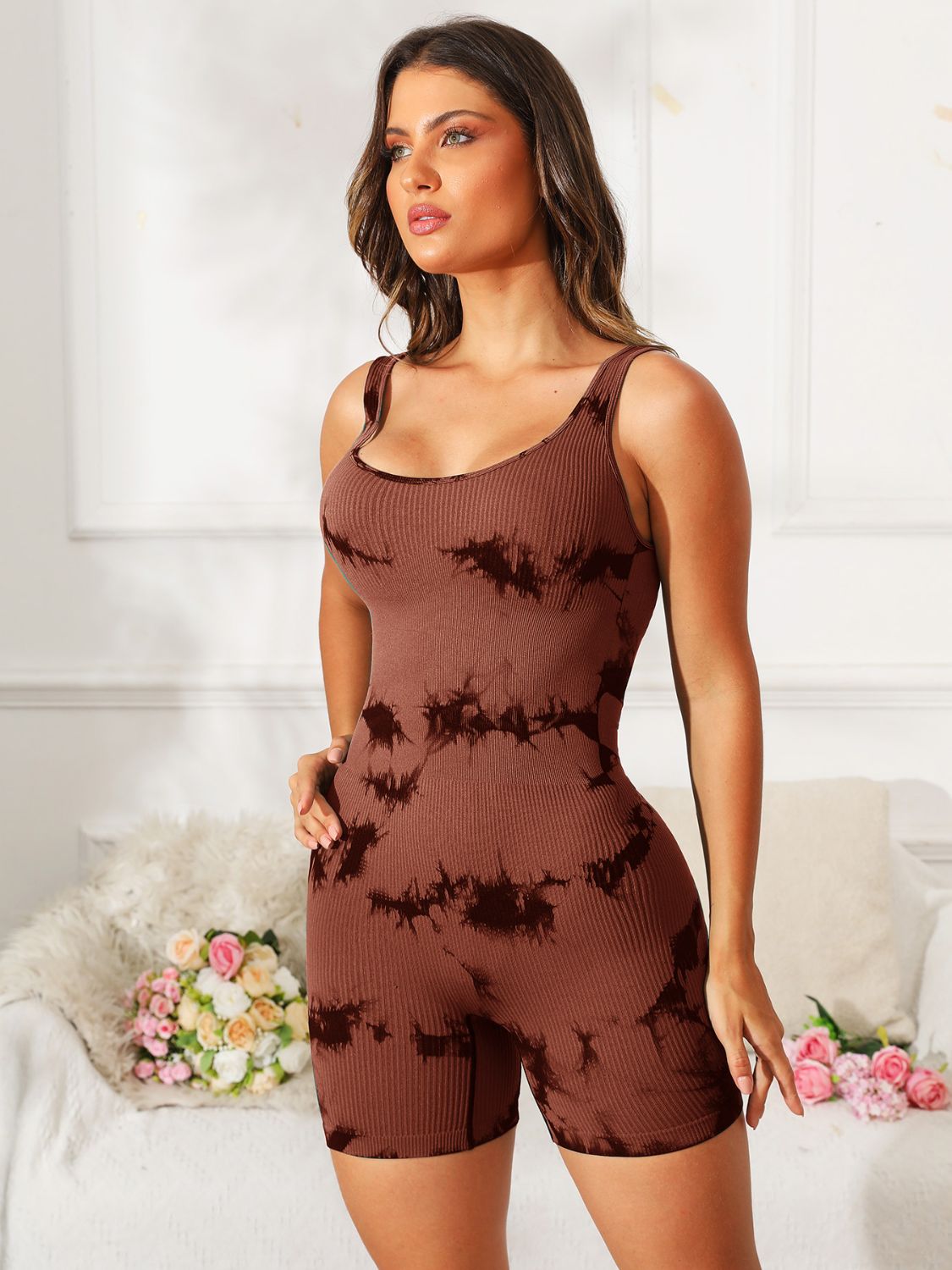 TEEK - Tie-Dye Wide Strap Active Romper JUMPSUIT TEEK Trend Brown S 