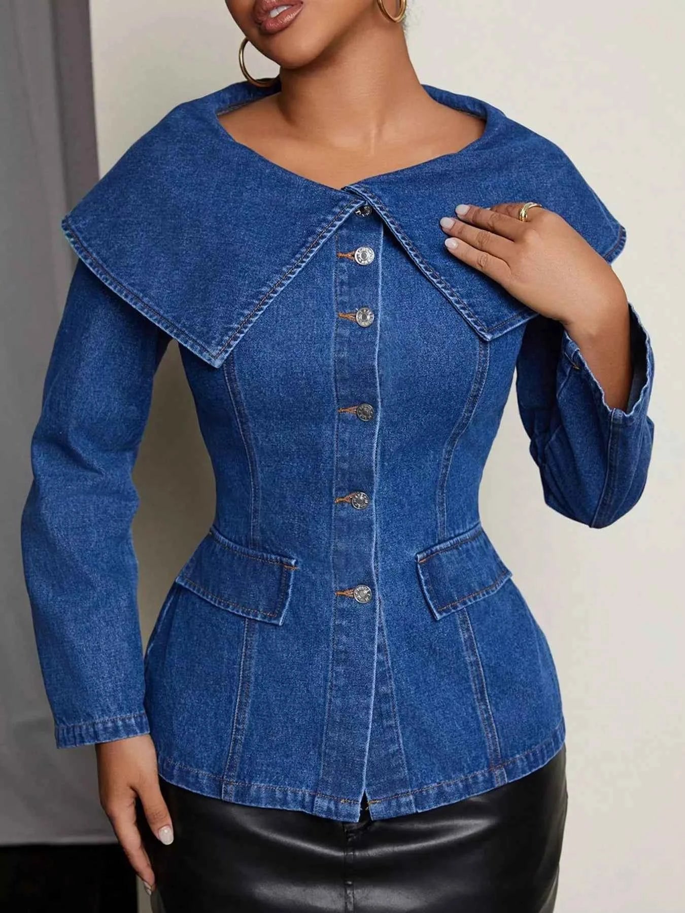 TEEK - Button-Front Long Sleeve Denim Top TOPS TEEK Trend