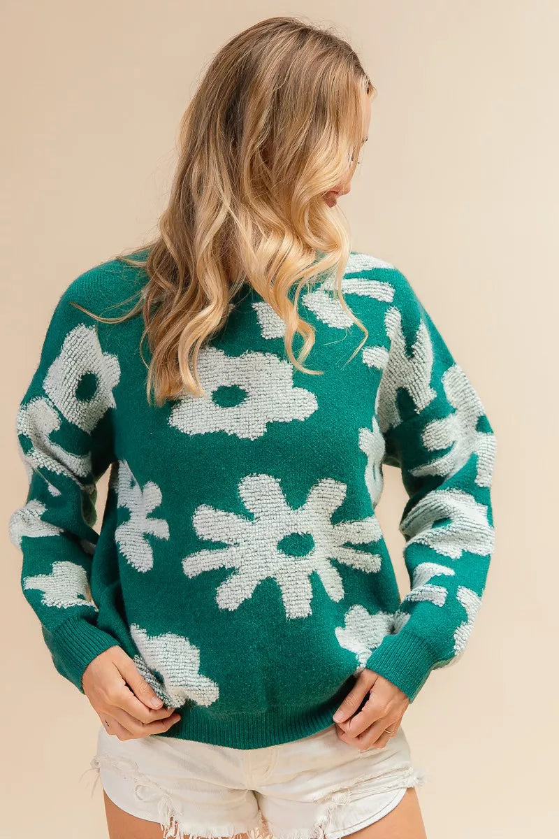 TEEK - Flower Pattern Long Sleeves Sweater Top TOPS TEEK Trend