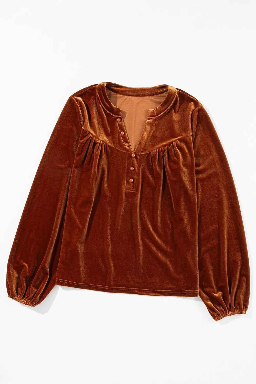 TEEK - Velvet Button-Front Long Sleeve Blouse TOPS TEEK Trend