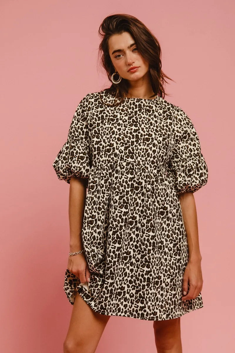 TEEK - Off White Leopard Back Contrast Tie Denim Dress DRESS TEEK Trend