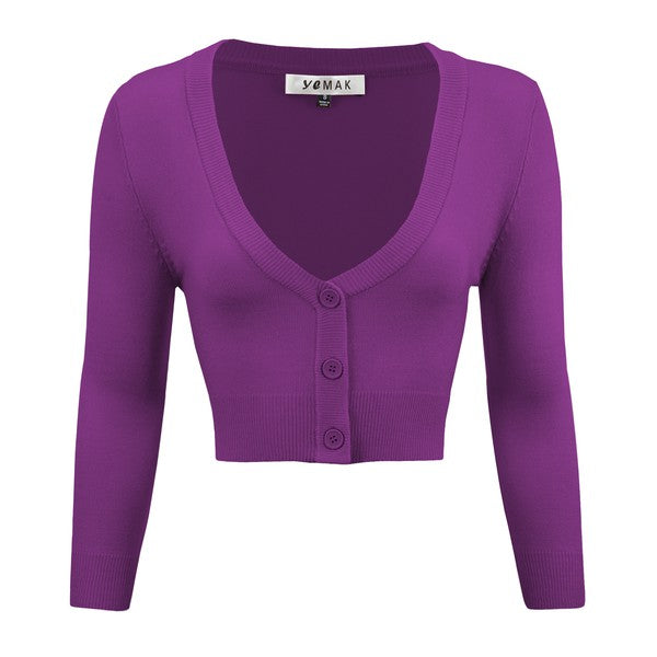 TEEK - Cropped Bolero 3/4 Sleeve Cardigan SWEATER TEEK FG Purple S 