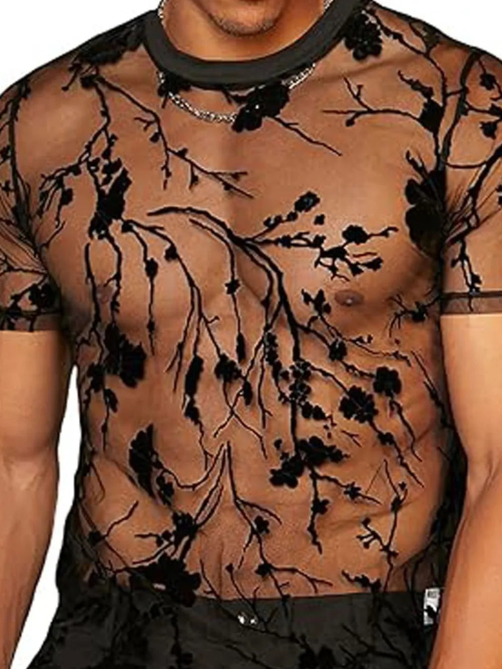 TEEK - Mens Black Round Neck Short Sleeve Sheer Top TOPS TEEK Trend