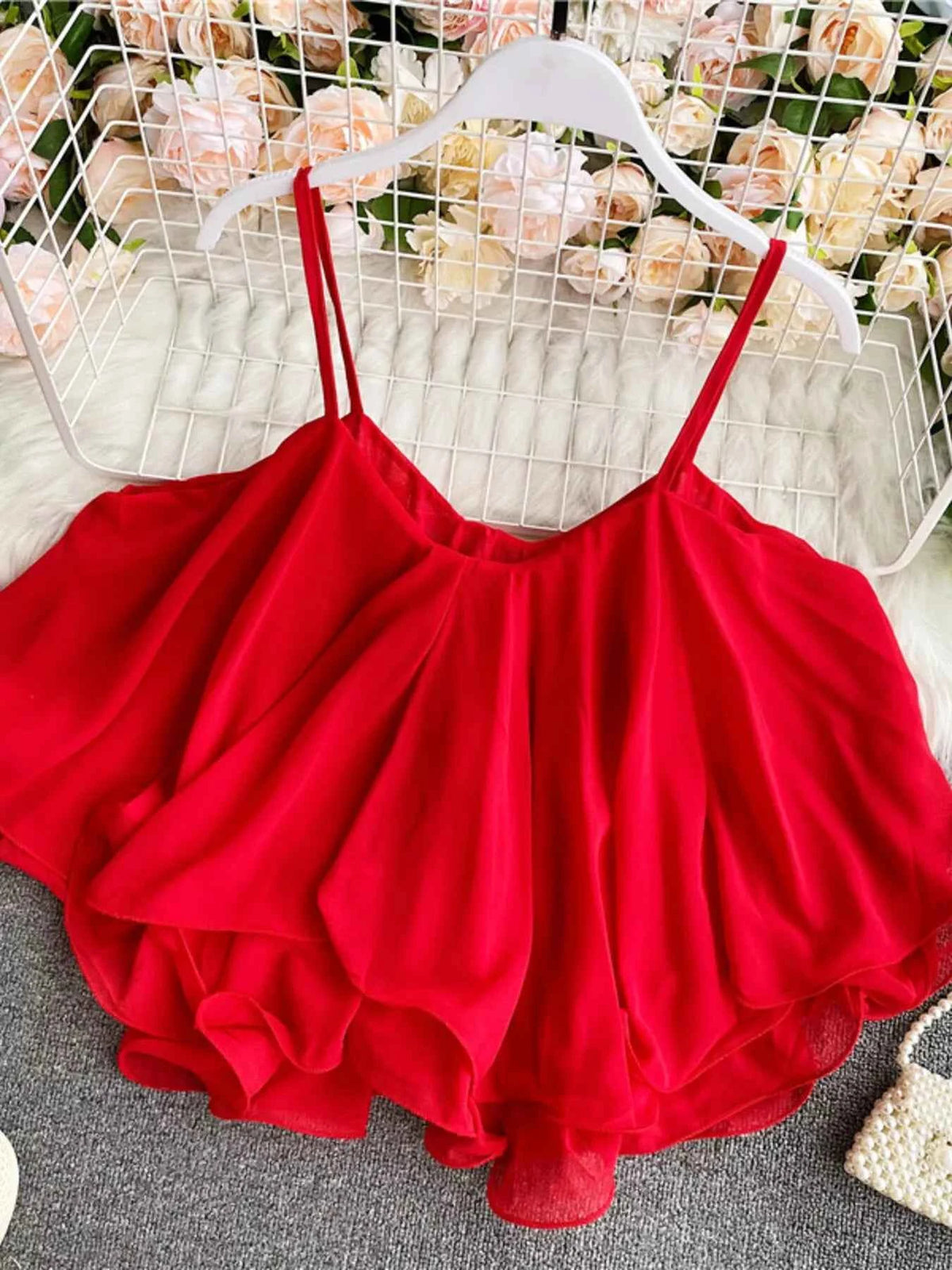 Ruffled Flowy Cami Trendsi Red One Size
