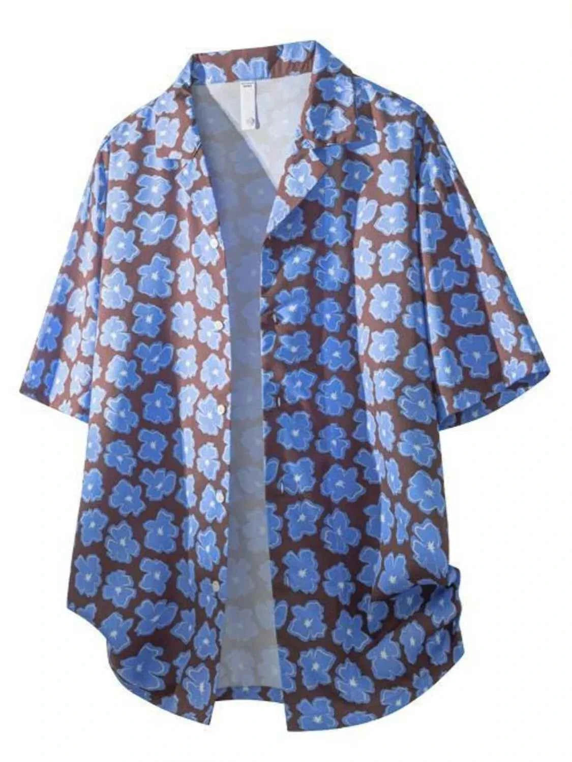 TEEK - Mens Tropical Print Short Sleeve Shirt TOPS TEEK Trend Blue S