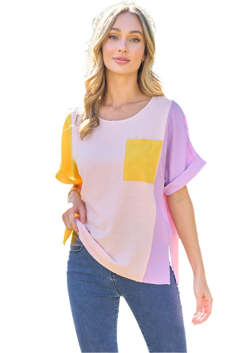 TEEK - Yellow Mix Color Block Short Sleeve Top TOPS TEEK Trend S  