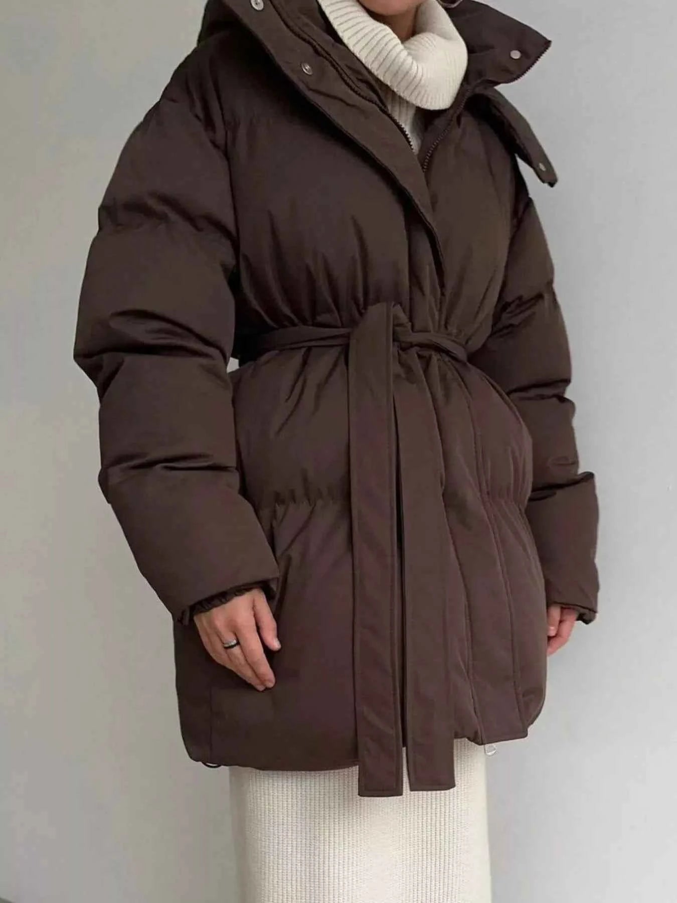 TEEK - Mid-Length Thickened Hooded Winter Belted Coat COAT TEEK Trend