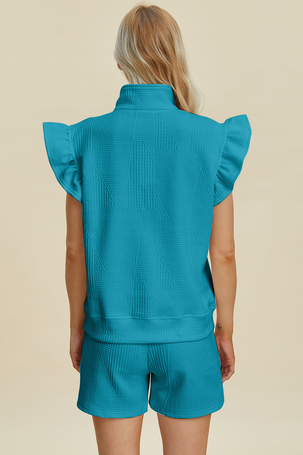 TEEK - Ruffled Textured Sleeve Top Shorts Set SET TEEK Trend   