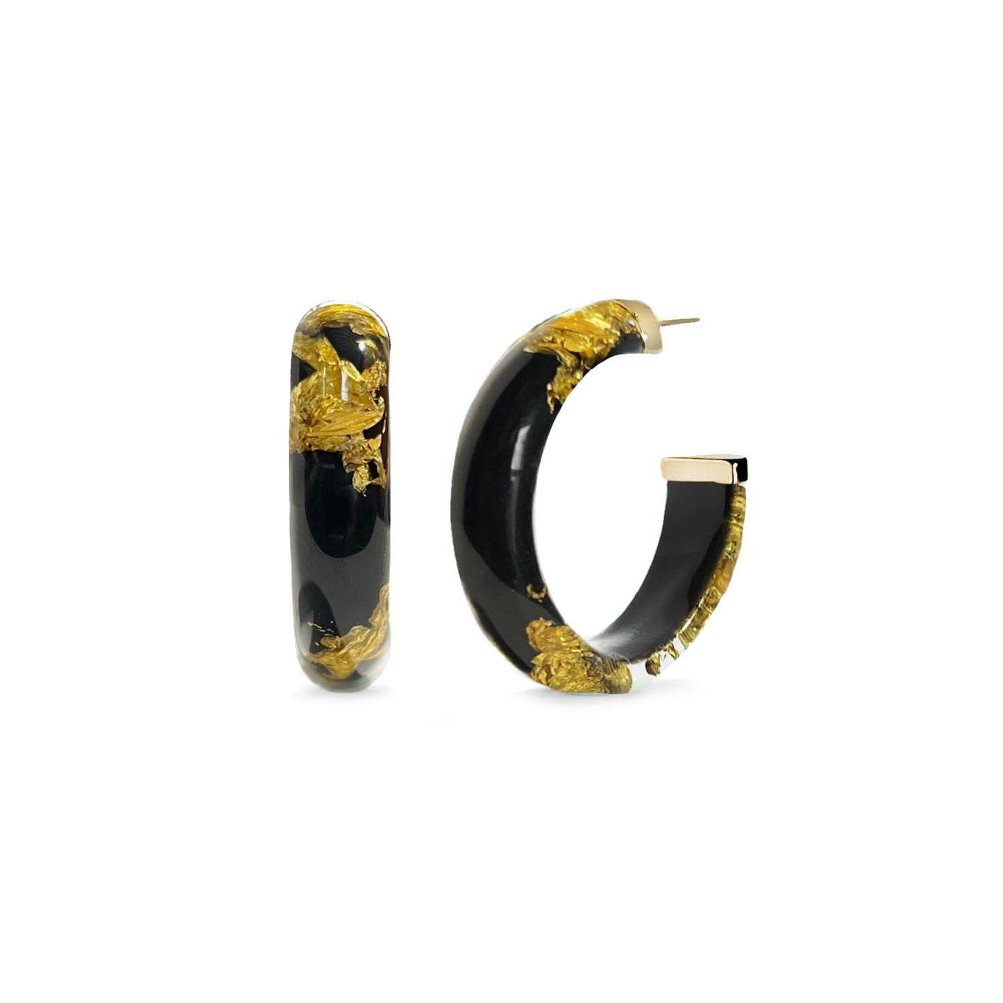TEEK - Small Gold Leaf Lucite Hoop Earrings JEWELRY TEEK GNH BLACK GOLD LEAF