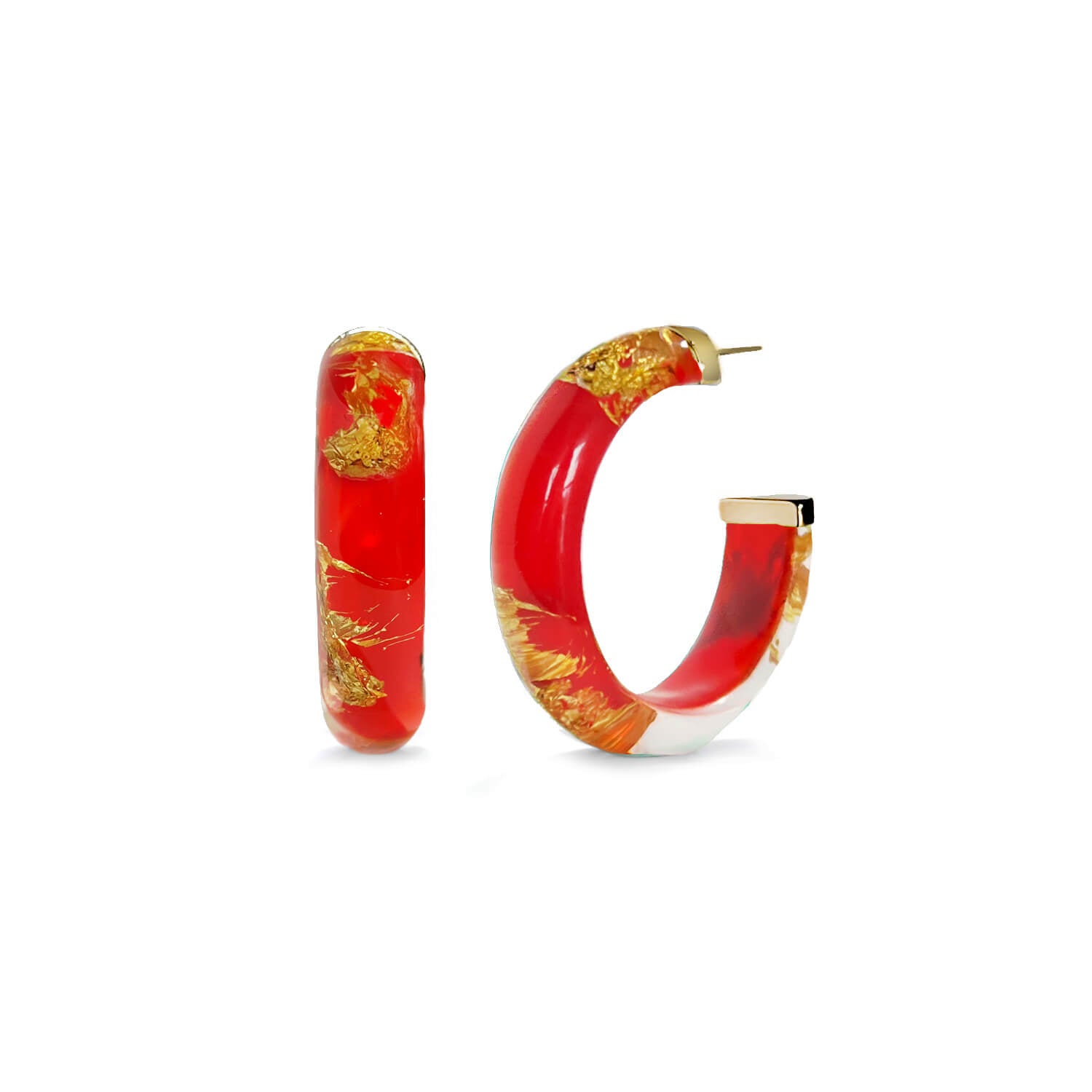 TEEK - Small Gold Leaf Lucite Hoop Earrings JEWELRY TEEK GNH CARNELIAN GOLD LEAF