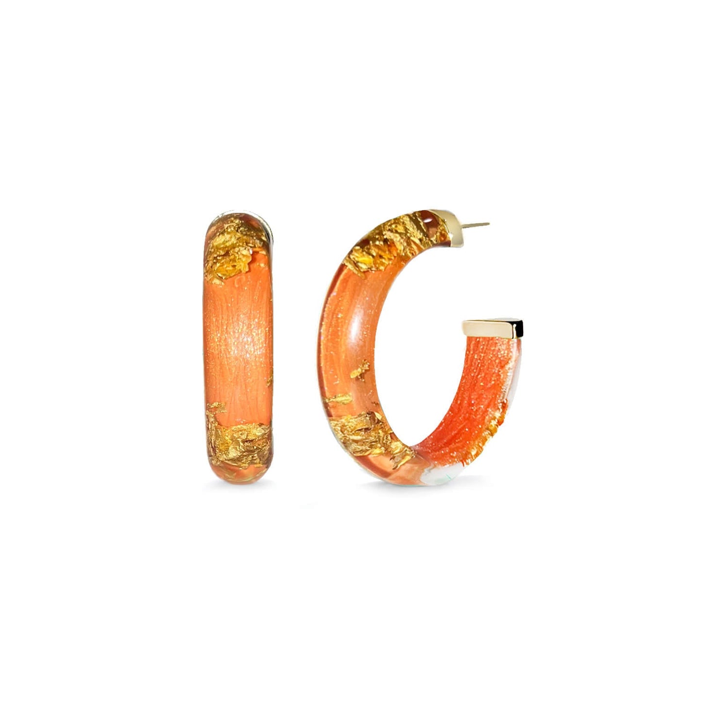 TEEK - Small Gold Leaf Lucite Hoop Earrings JEWELRY TEEK GNH ORANGE GOLD LEAF
