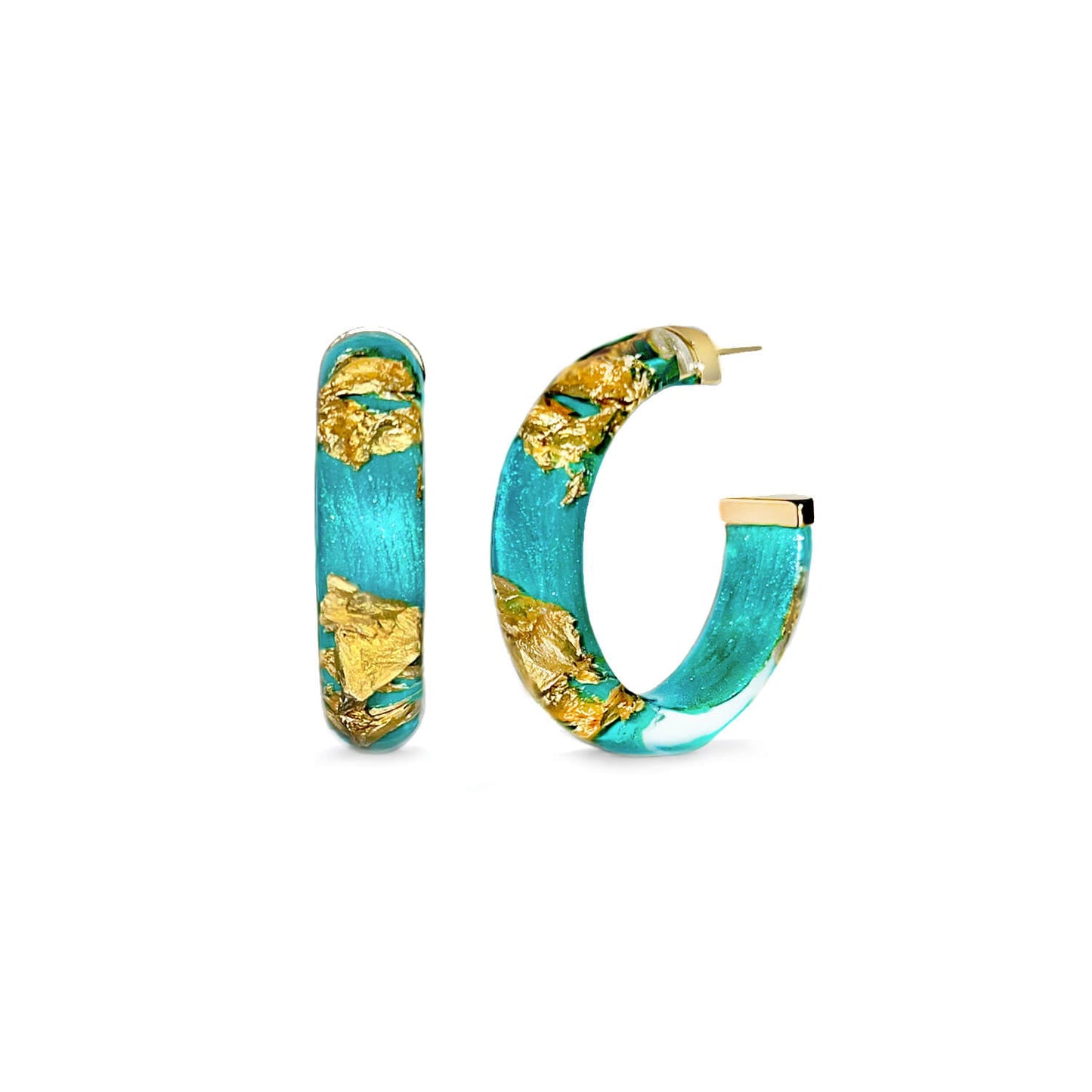 TEEK - Small Gold Leaf Lucite Hoop Earrings JEWELRY TEEK GNH TEAL GOLD LEAF