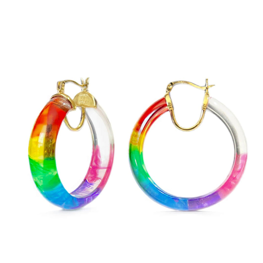 TEEK - PRIDE Rainbow Tie Dye Lucite Small Hoops JEWELRY TEEK GNH