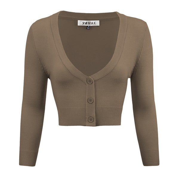 TEEK - Cropped Bolero 3/4 Sleeve Cardigan SWEATER TEEK FG Mocha S 