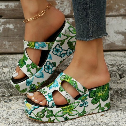Cutout Floral Peep Toe Sandals  Trendsi Mid Green 35(US4) 