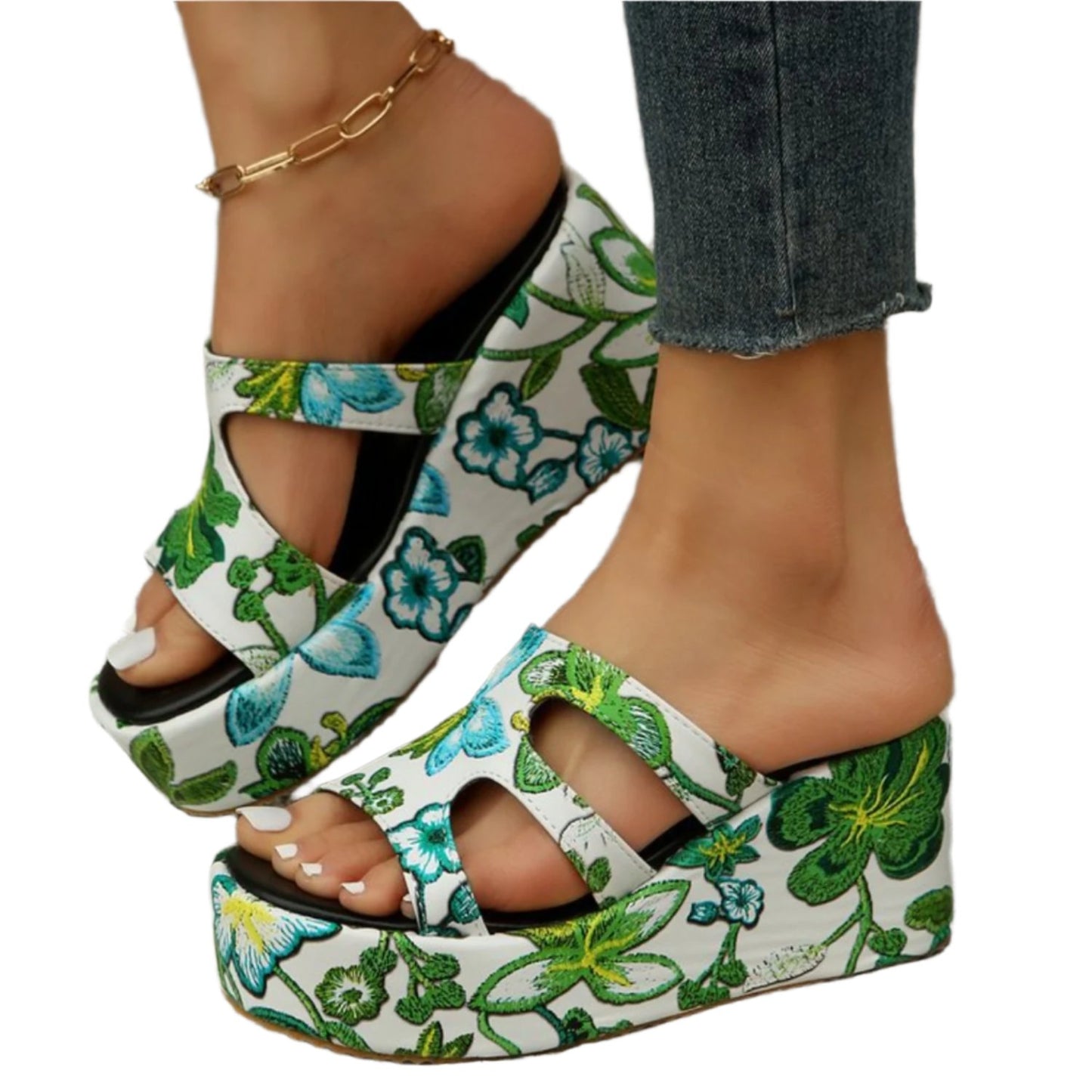 TEEK - Cutout Floral Peep Toe Sandals SHOES TEEK Trend Mid Green 4 