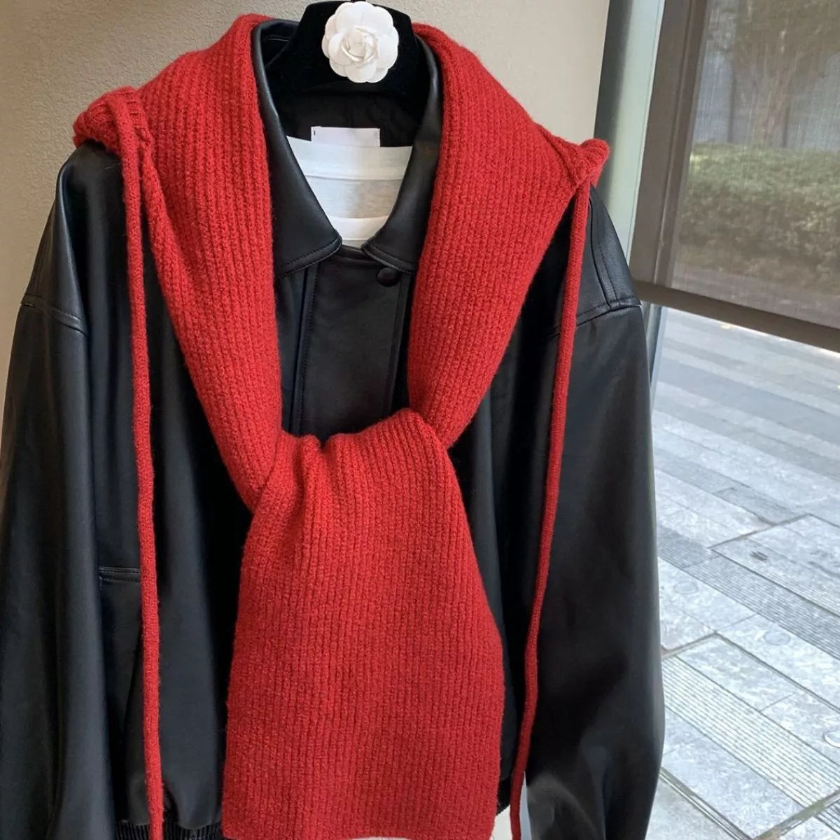 Cozy Knit Tie Scarf with Hooded Design Trendsi