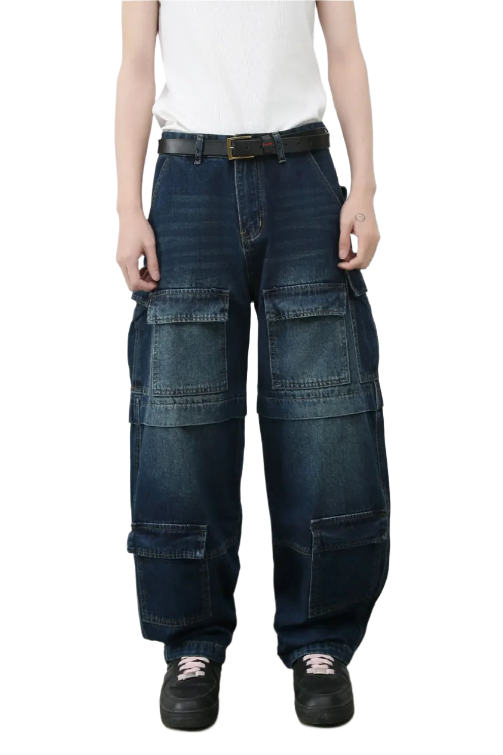 TEEK - Mens Mid Rise Dark Cargo Pockets Jeans JEANS TEEK Trend S