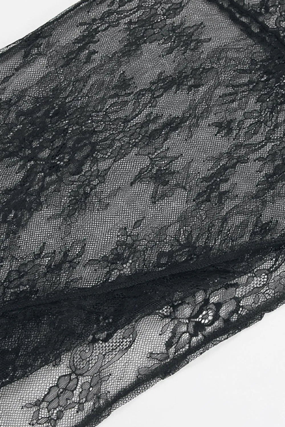 TEEK - Black Fringe Round Neck Long Sleeve Lace Sheer Top TOPS TEEK Trend