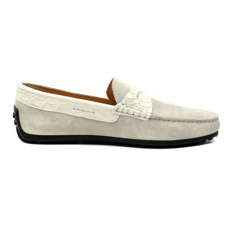 TEEK - 31-160-WHT MONZA Sueded Calfskin with Crocodile Driver, White SHOES TEEK ZI