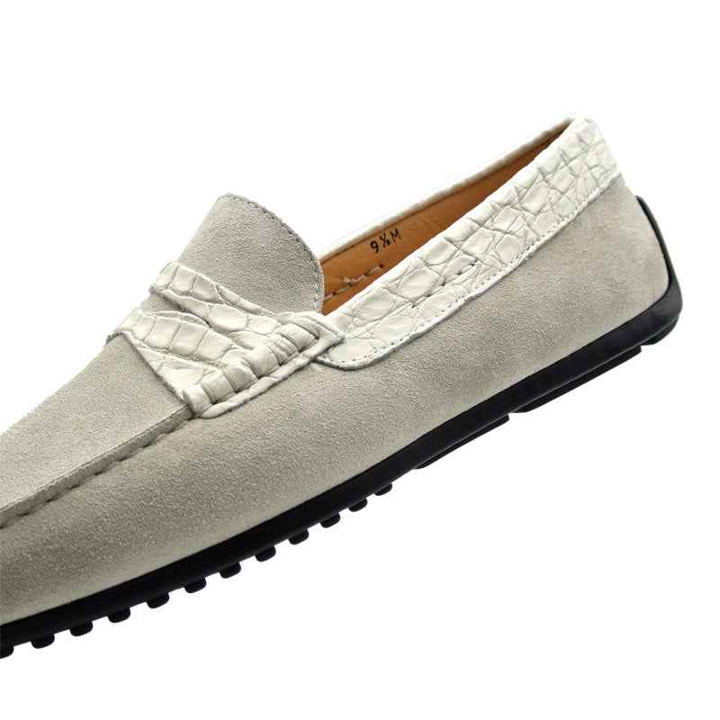 TEEK - 31-160-WHT MONZA Sueded Calfskin with Crocodile Driver, White SHOES TEEK ZI