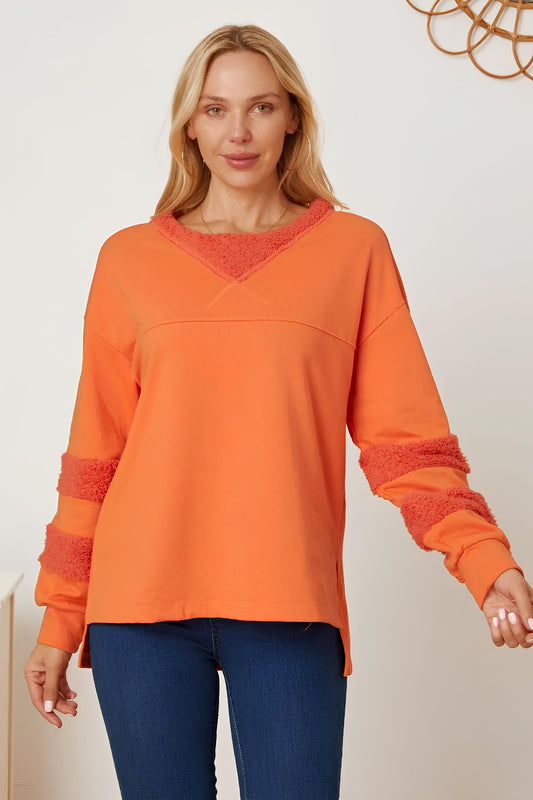 TEEK - Orange Fuzz Forearm Long Sleeve Sweatshirt TOPS TEEK Trend
