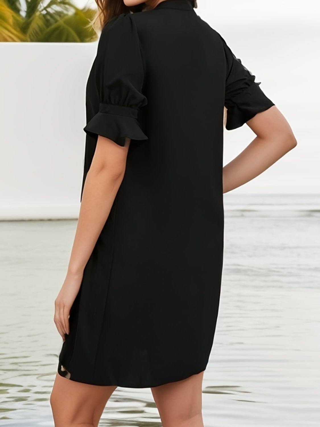 TEEK - Nicely Notched Flounce Sleeve Dress DRESS TEEK Trend   
