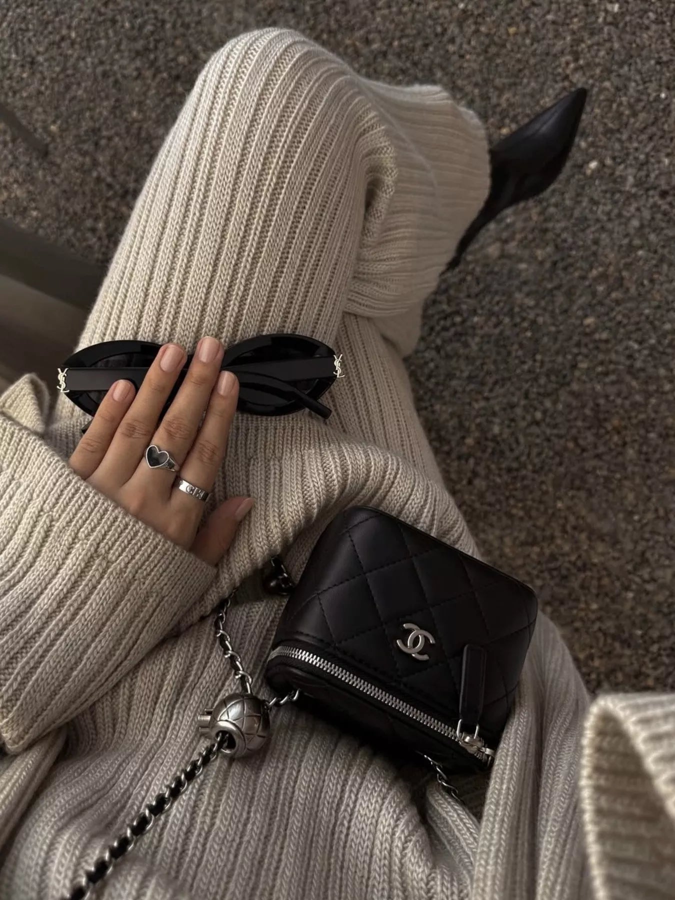 3-Piece Crew Neck Ribbed Sweater and Wide-Leg Pants Set with Scarf Trendsi