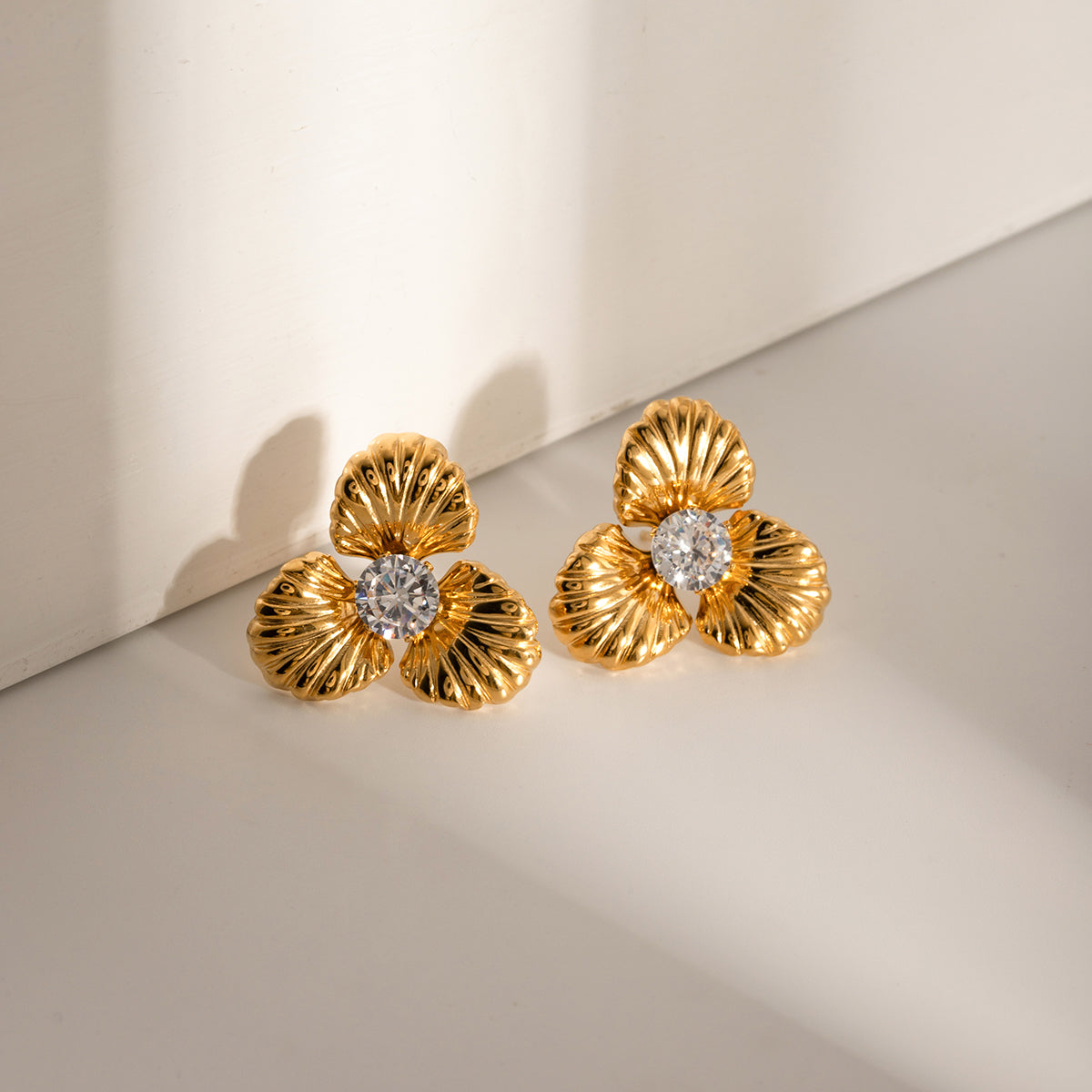 TEEK - Gold Stainless Steel Zircon Flower Shape Earrings JEWELRY TEEK Trend   