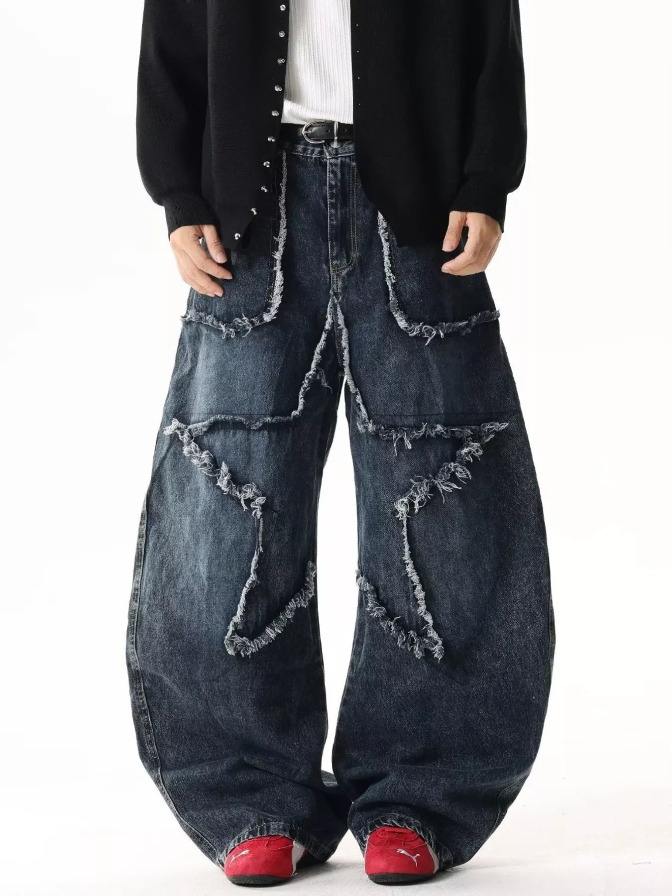 Men's Full Size Star Patchwork Wide Leg Jeans Plus Size Trendsi