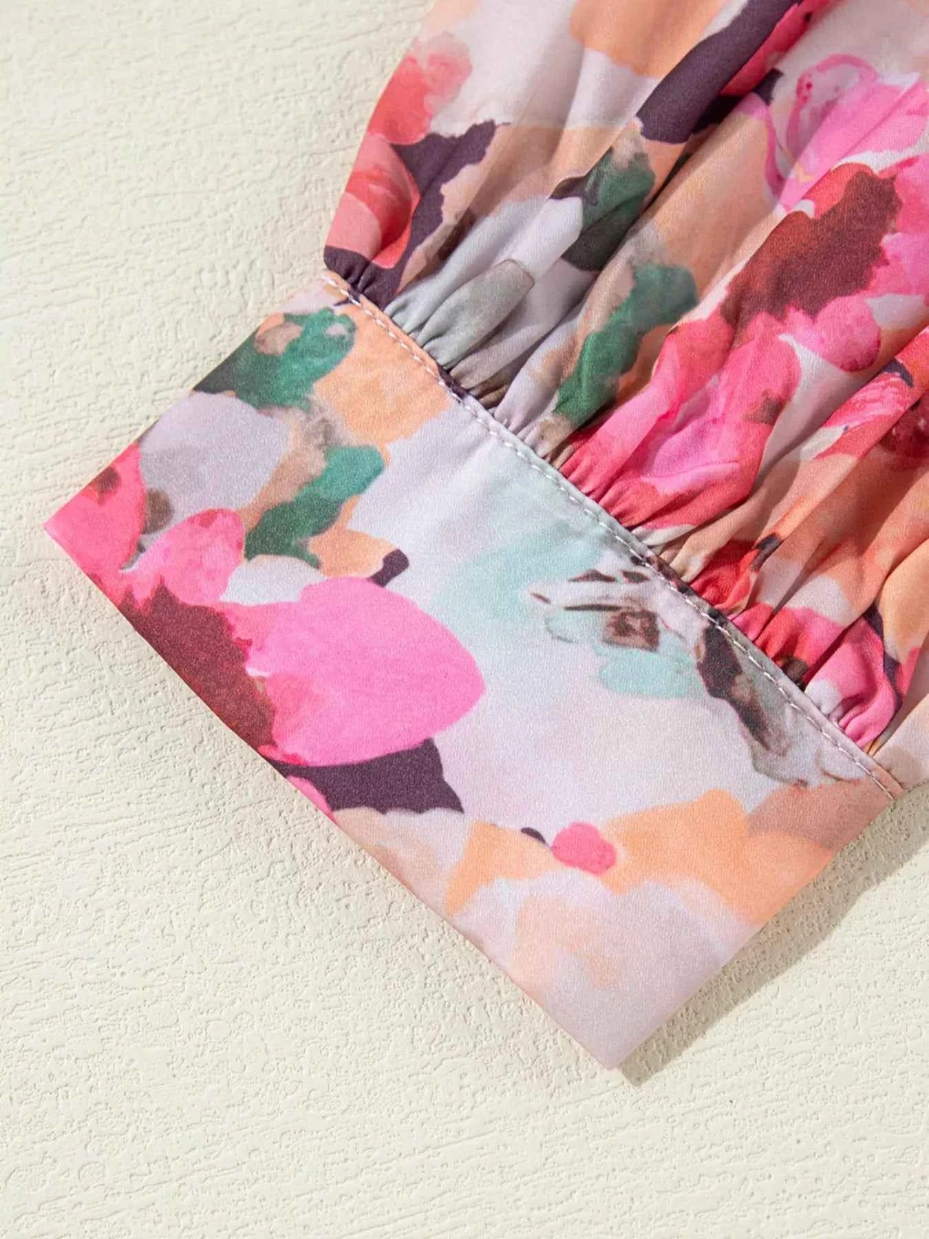 TEEK - Floral Print Ruffle Trim Long Sleeve Shirt TOPS TEEK Trend