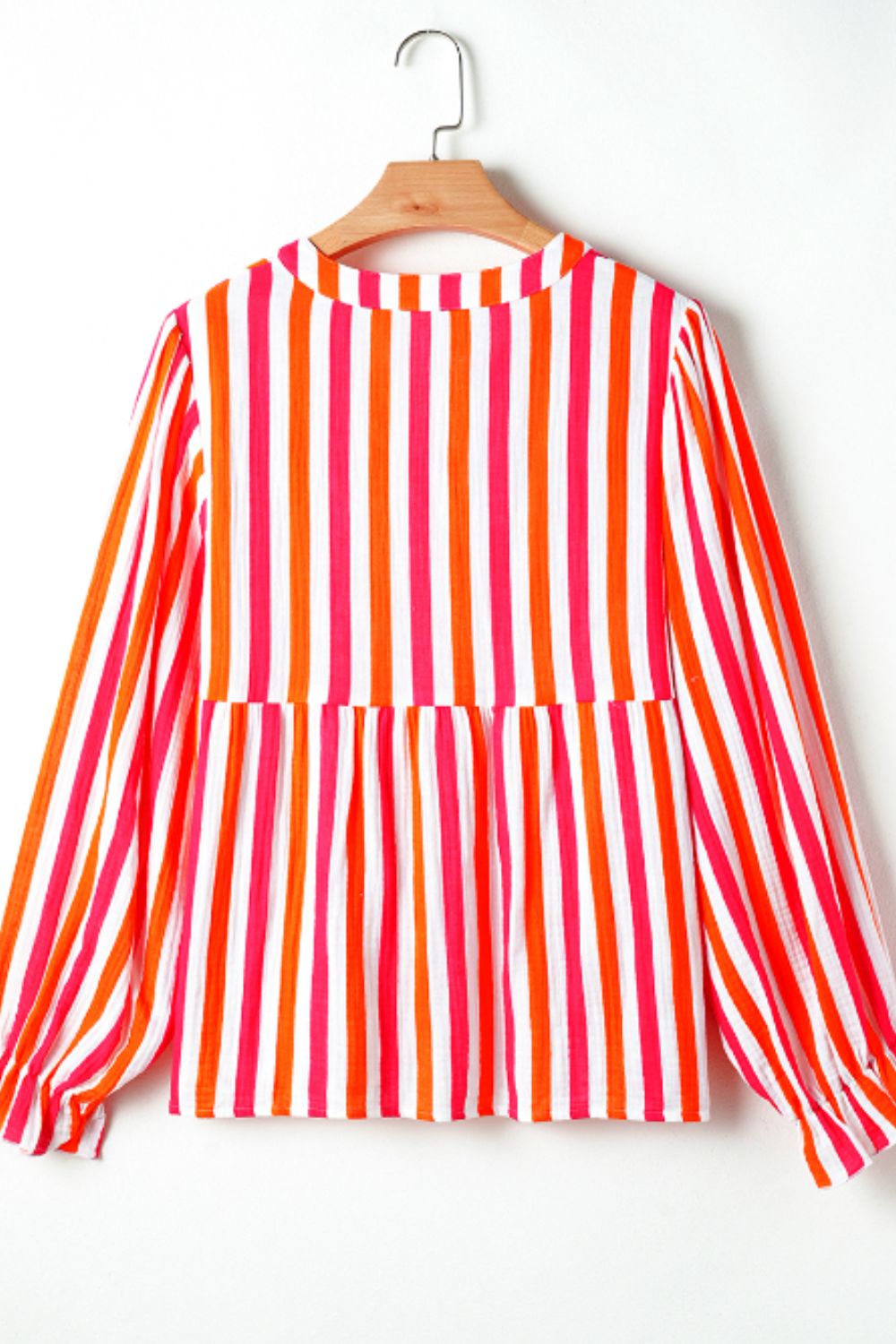 aaTEEK - Red Striped Notched Flounce Sleeve Blouse TOPS TEEK Trend