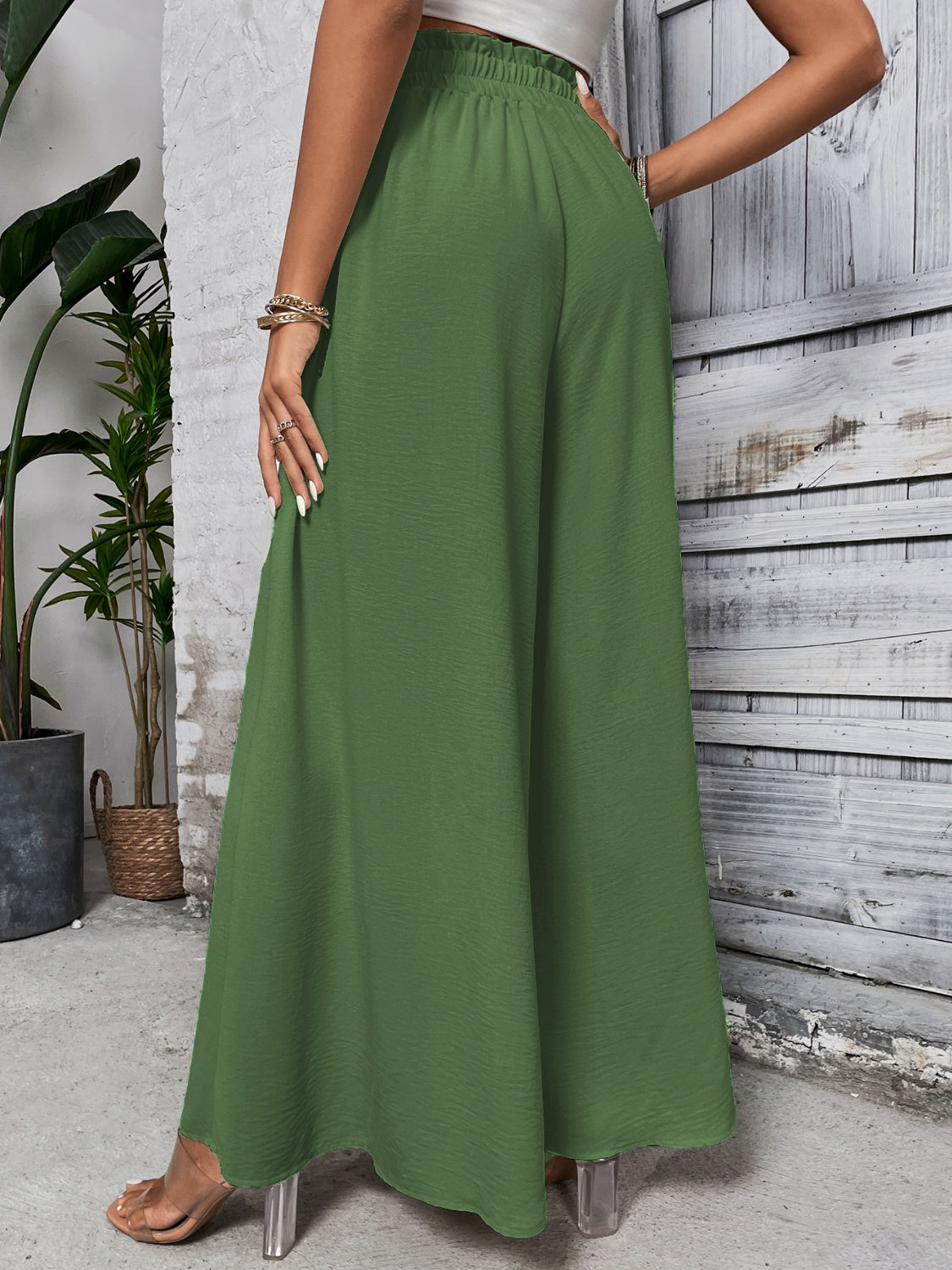 TEEK - Tied High Waist Wide Leg Pants PANTS TEEK Trend Matcha Green S 