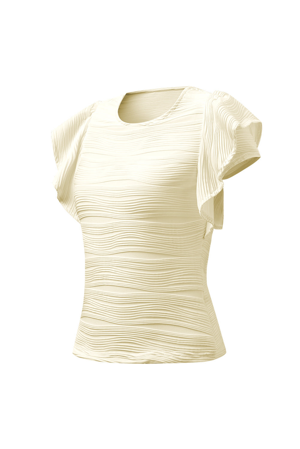 TEEK - Textured Round Neck Cap Sleeve Top TOPS TEEK Trend   