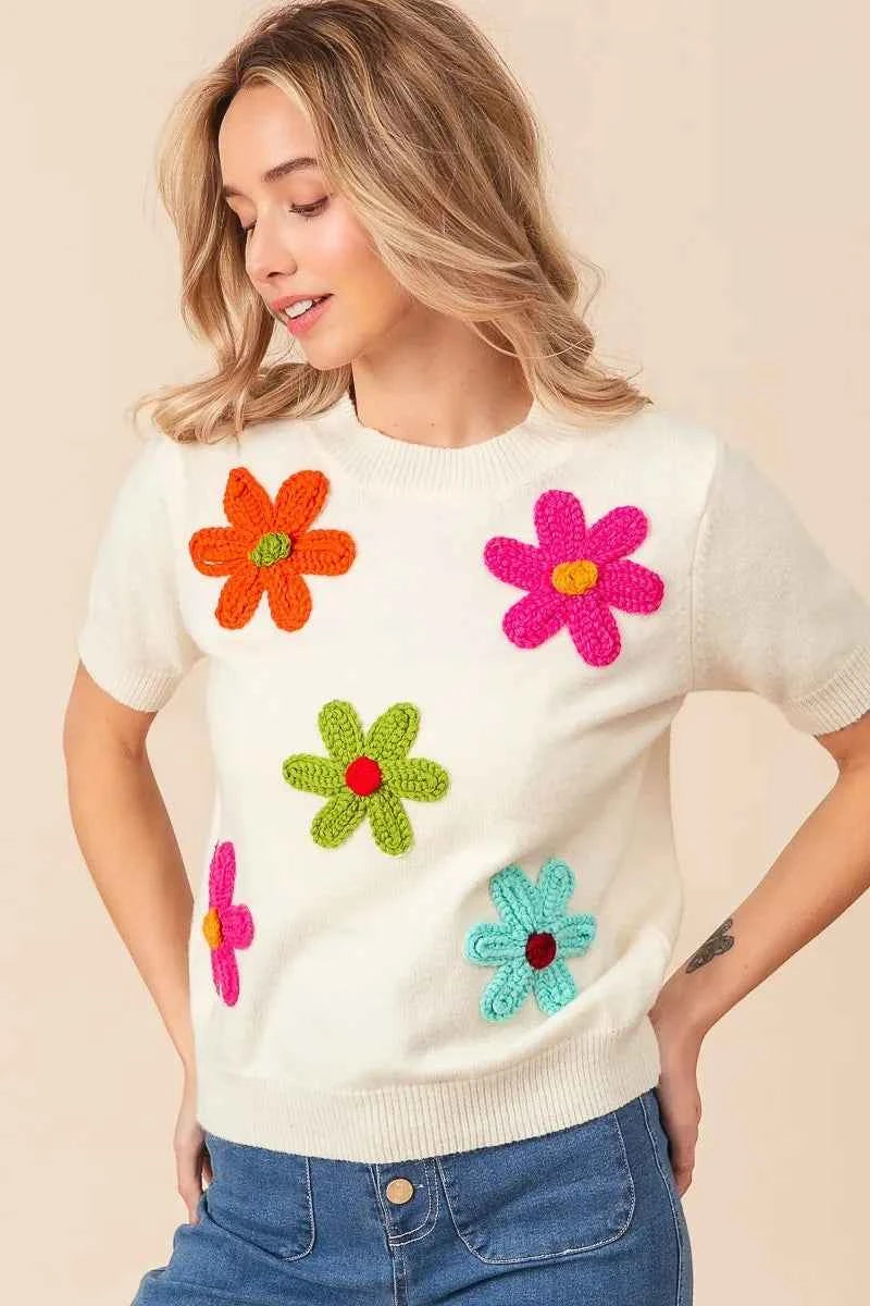 TEEK - Crochet Flower Patch Sweater Top TOPS TEEK Trend