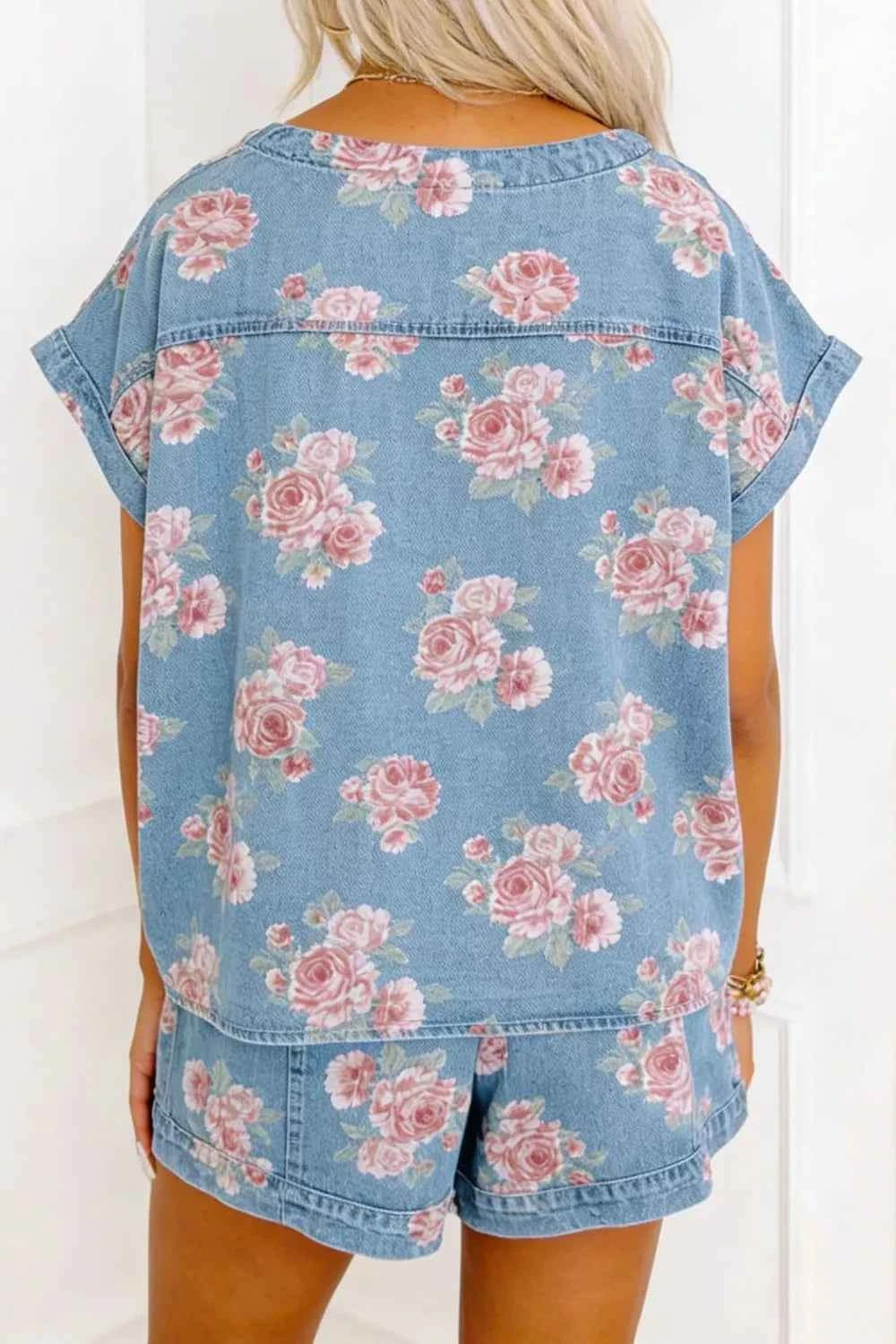 TEEK - Floral Print Top and Shorts Denim Set SET TEEK Trend