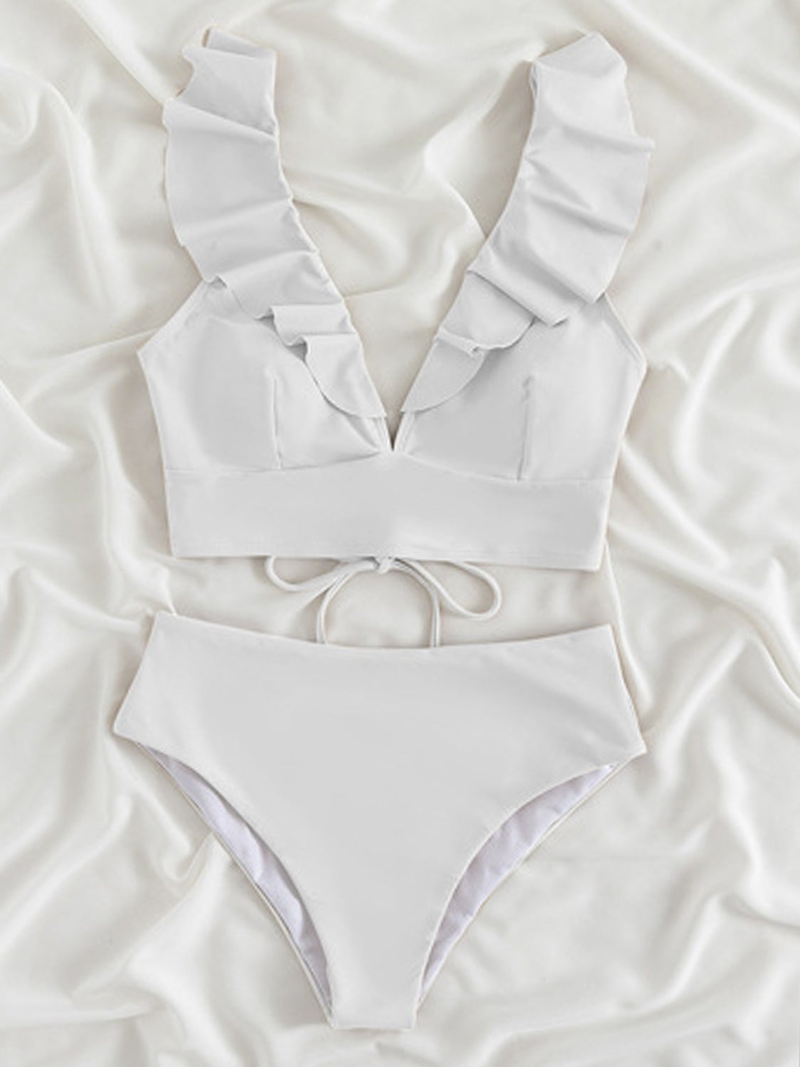 TEEK - Ruffled V-Neck Sleeveless Bikini SWIMWEAR TEEK Trend White S 