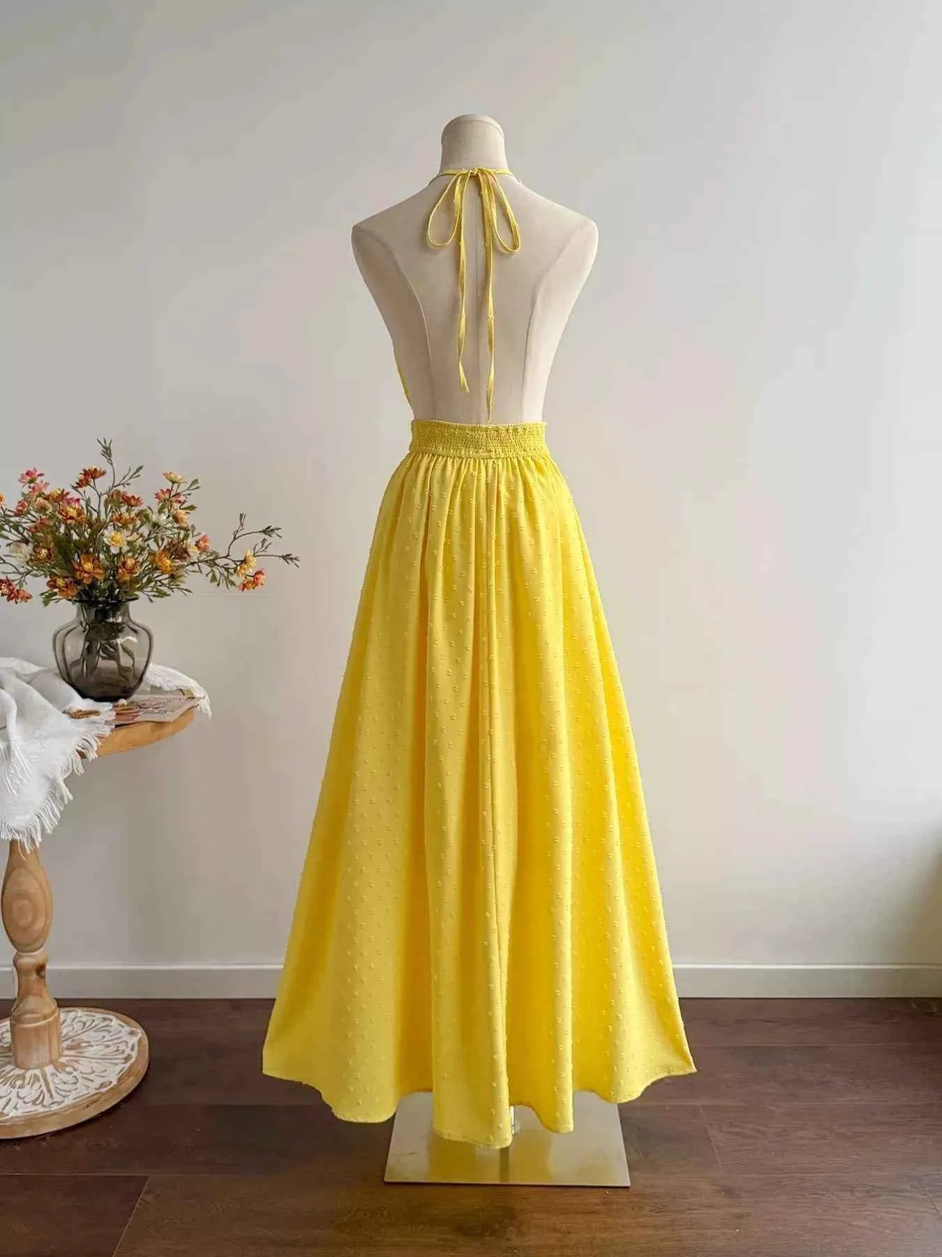 Swiss Dot Halter Neck Dress Trendsi