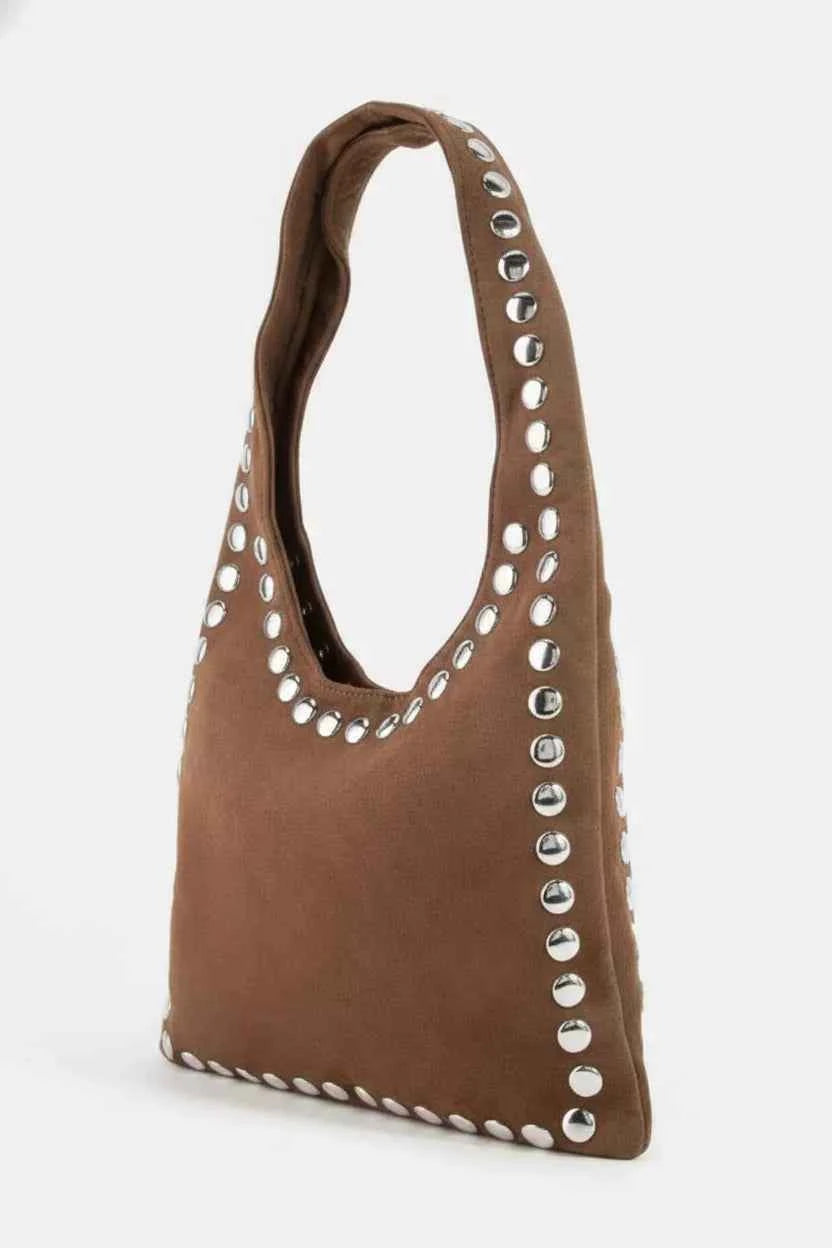Fame Grommet Border Studded Suede Shoulder Bag Trendsi