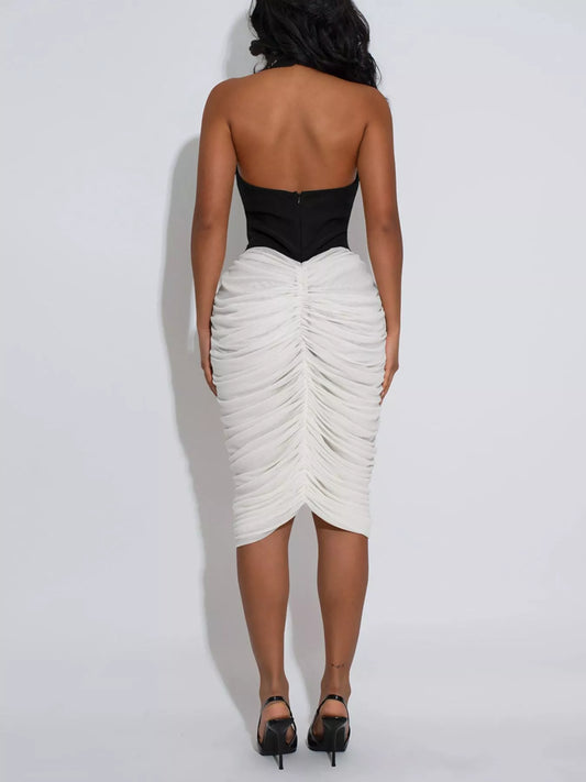 TEEK - Two-Tone Sleeveless Ruched Midi Dress DRESS TEEK Trend