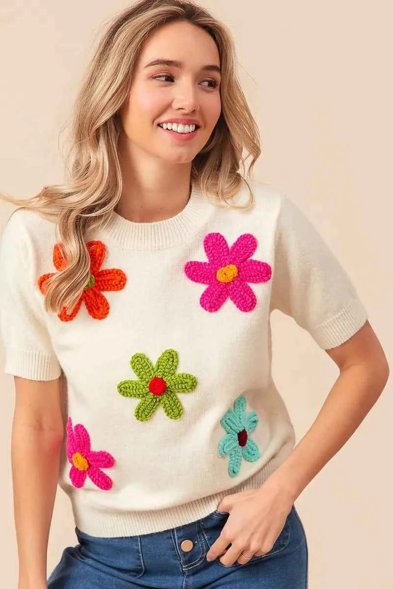 TEEK - Crochet Flower Patch Sweater Top TOPS TEEK Trend