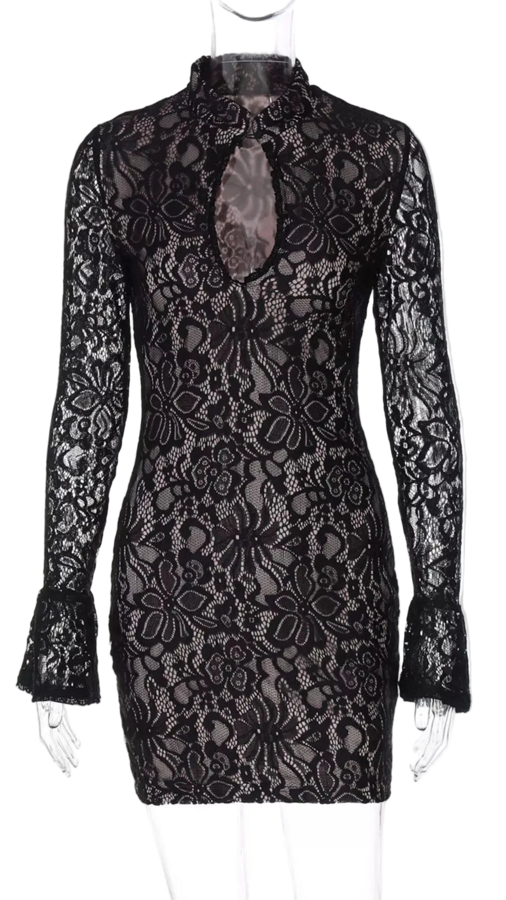 Lace Cutout Long Sleeve Mini Dress Trendsi