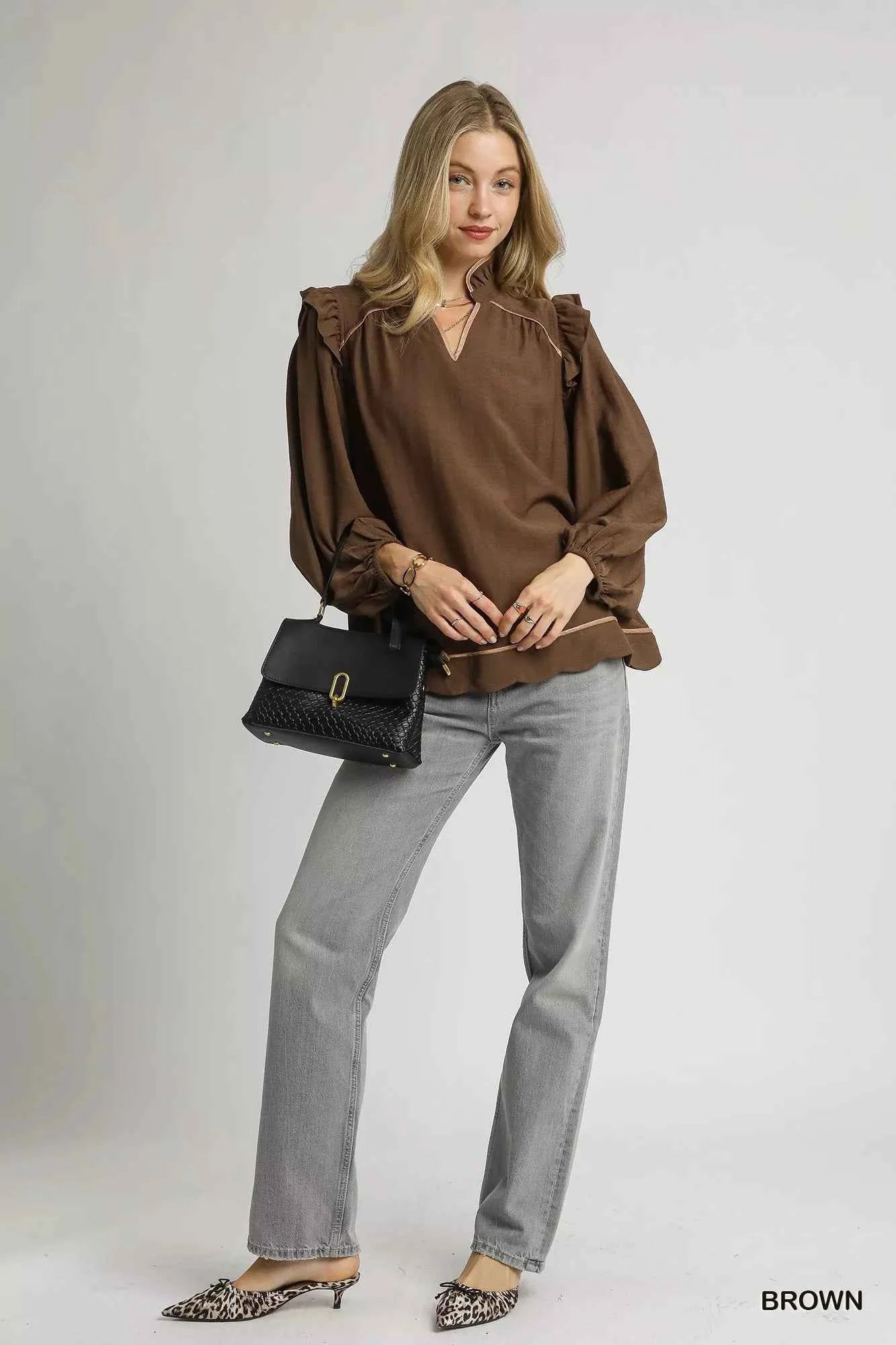 TEEK - Ruffle Shoulder Long Sleeve Blouse TOPS TEEK Trend