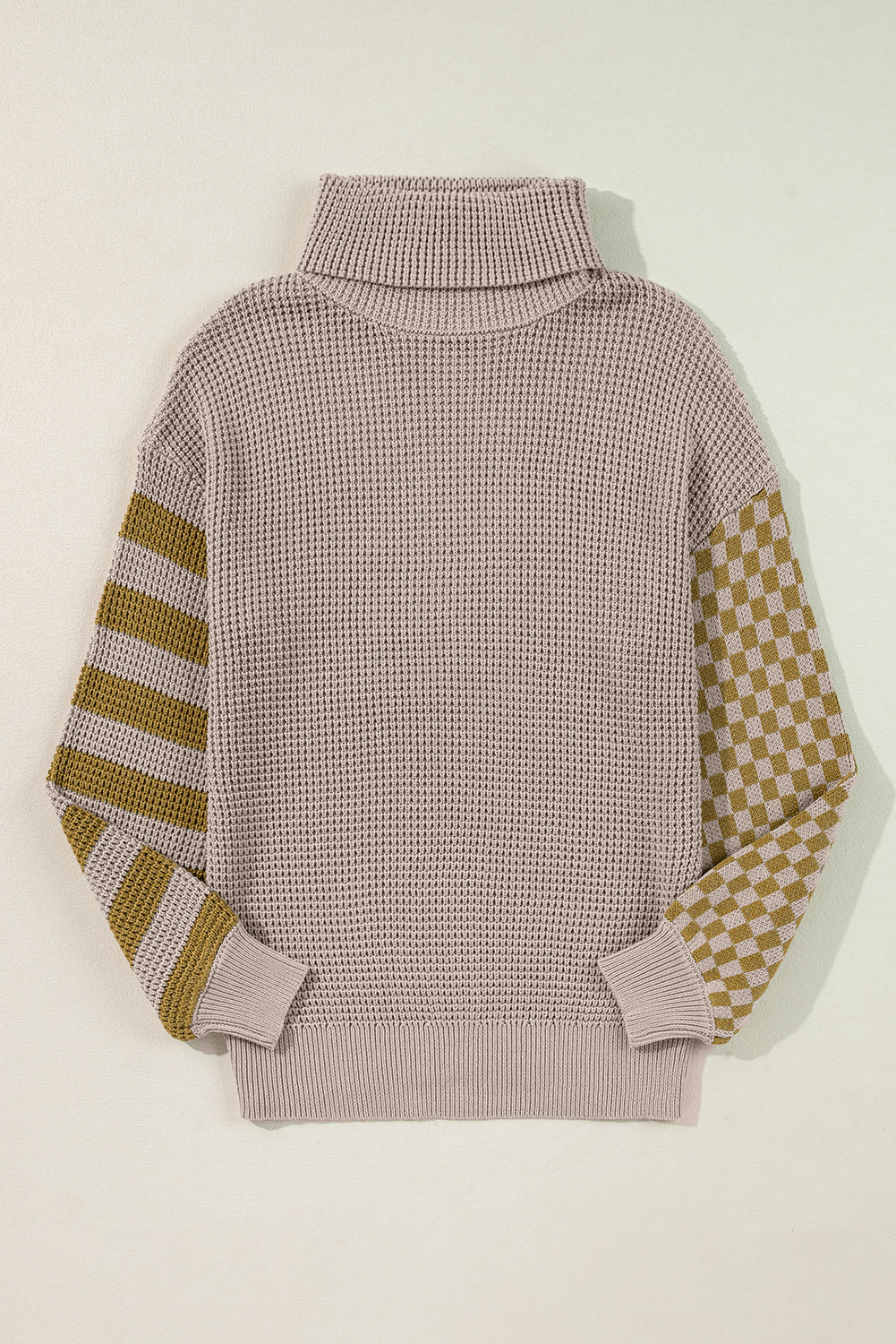 TEEK - Striped & Checkered Turtleneck Dropped Shoulder Sweater TOPS TEEK Trend