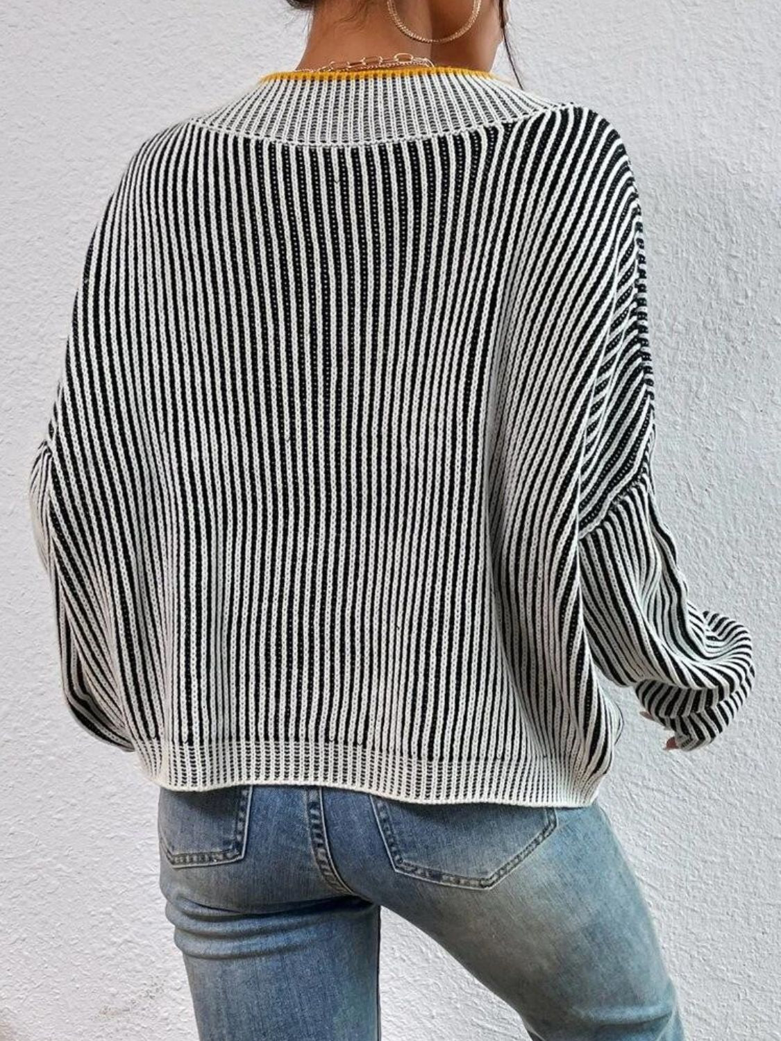 TEEK - Striped V-Neck Long Sleeve Sweater TOPS TEEK Trend