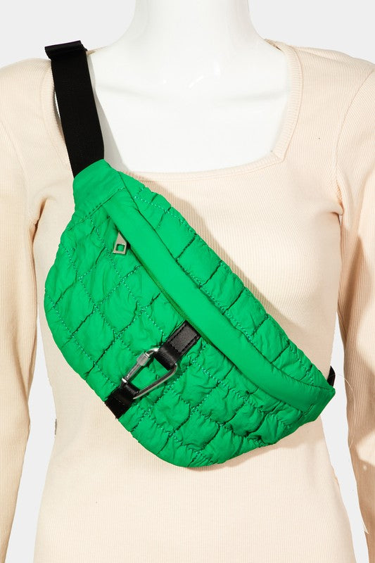 Fame Carabiner Bubble Texture Quilted Sling Bag TEEK Trend Green One Size