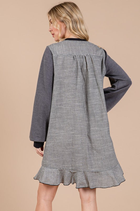 TEEK - Charcoal Striped Patchwork Terry Sweatshirt Dress DRESS TEEK Trend