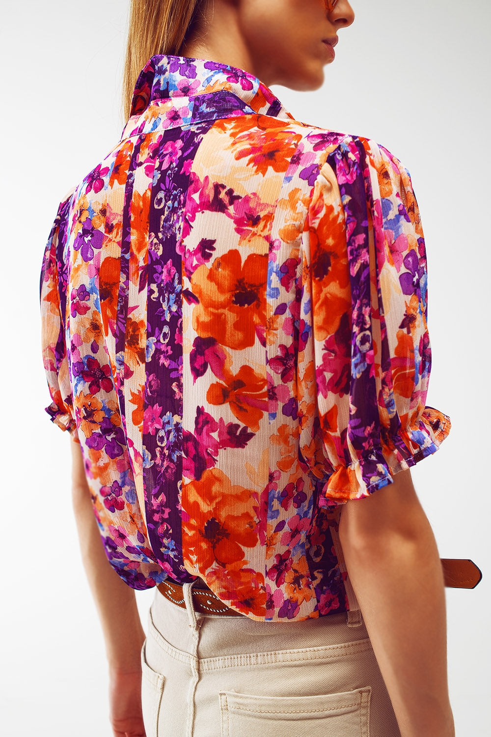 TEEK - Floral Print Puff Short Sleeves Shirt TOPS TEEK M   
