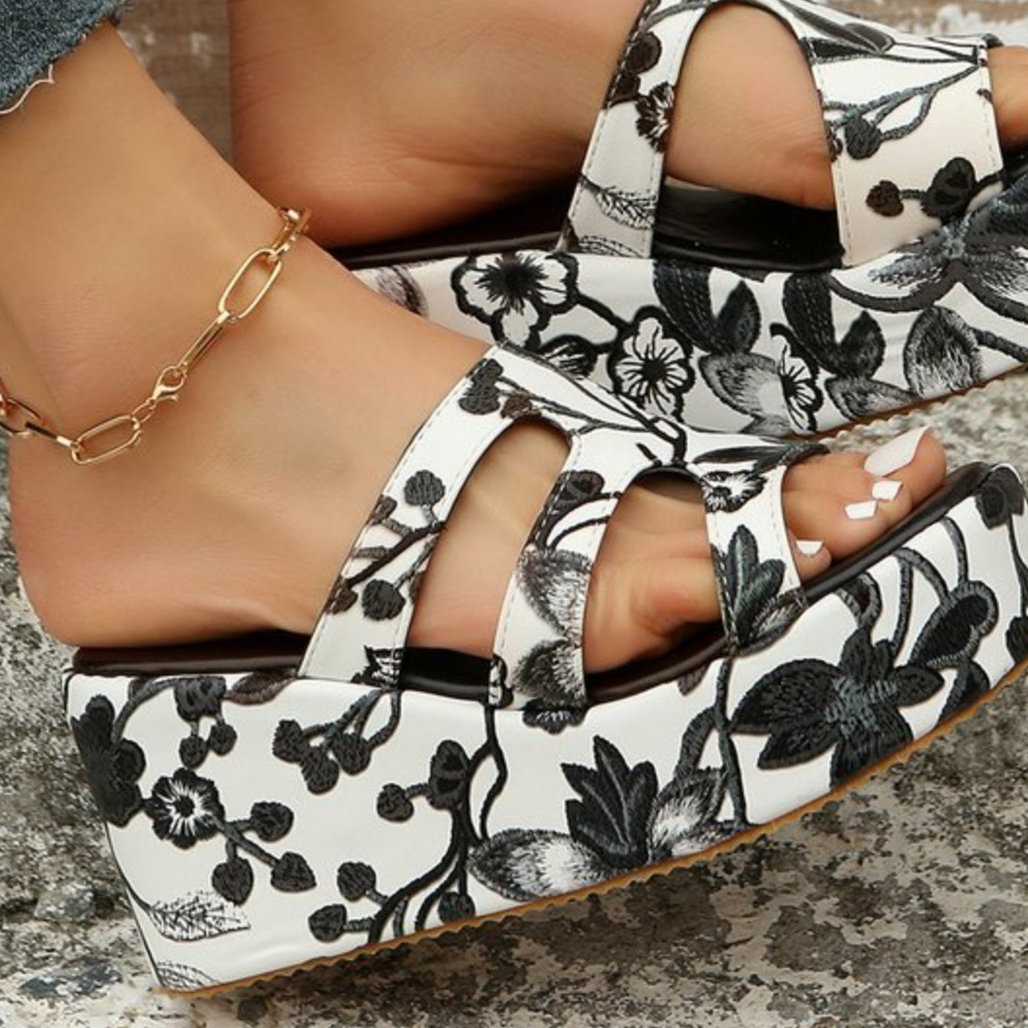 TEEK - Cutout Floral Peep Toe Sandals SHOES TEEK Trend   