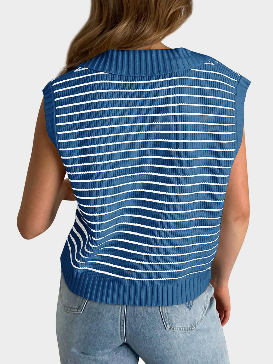 TEEK - Mandy Collared Neck Striped Sweater Vest TOPS TEEK Trend